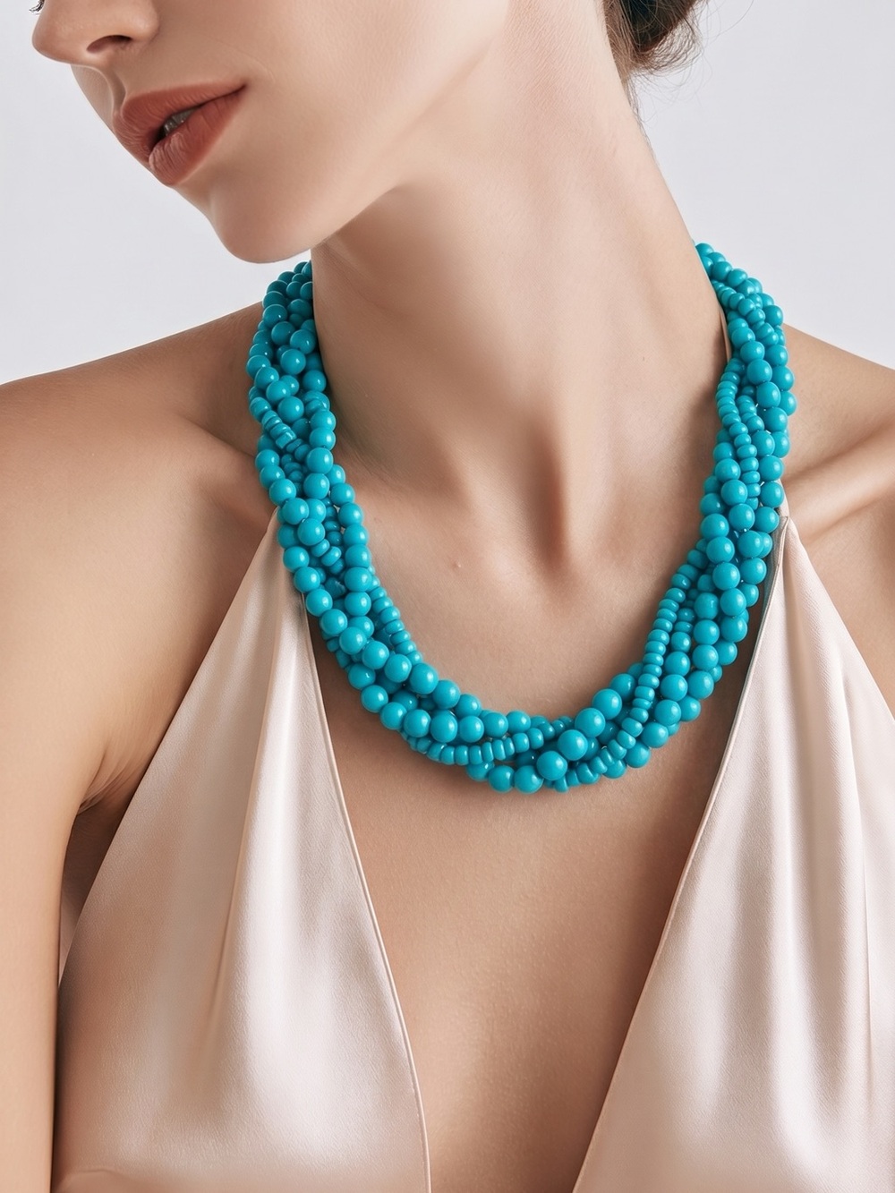 Turquoise Multi-Strand Beaded Necklace - Women Jewelry